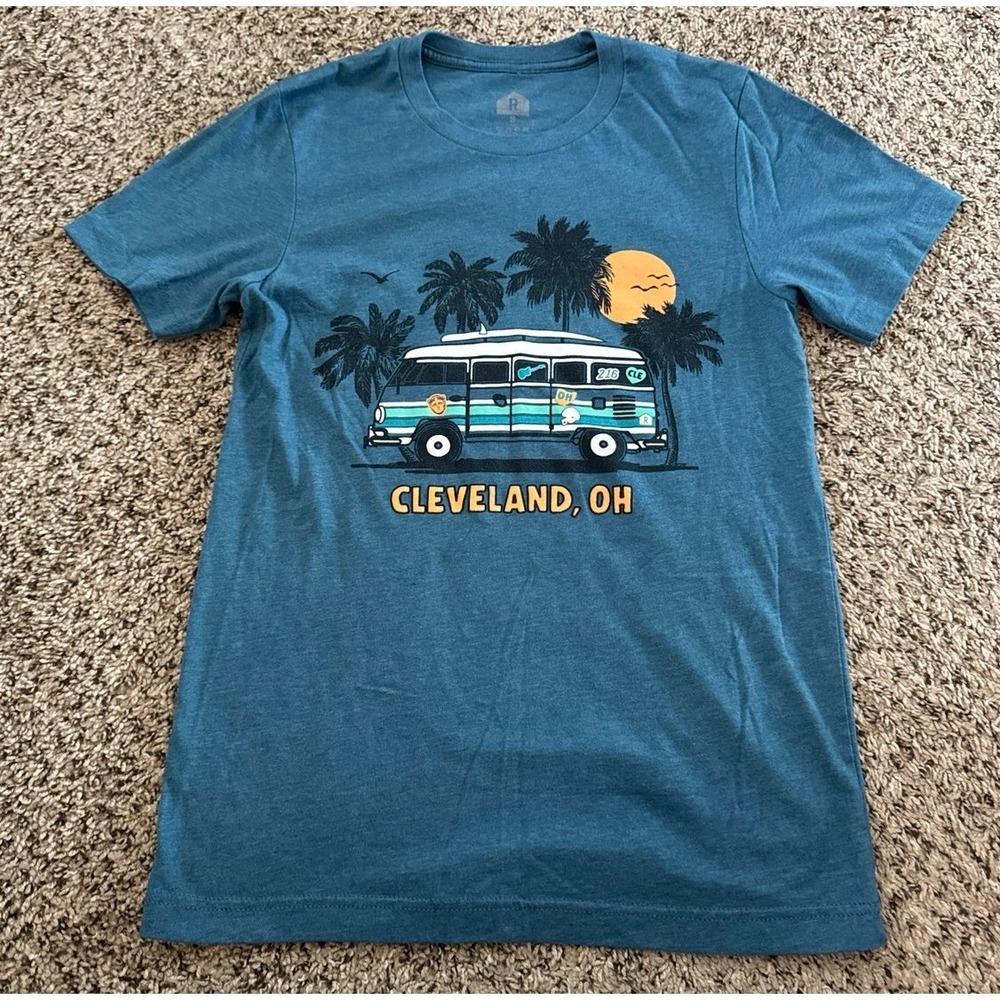 RSQ‎ Women's Teal "Cleveland,OH" Beach Bus Tee Size Small